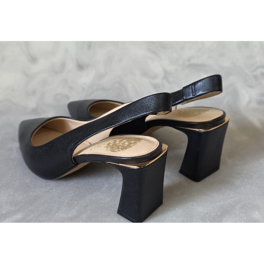 Vince Camuto Hamden Slingback Pumps Black Leather Block Heel Pointed Toe Sz 7.5 - Picture 10 of 16